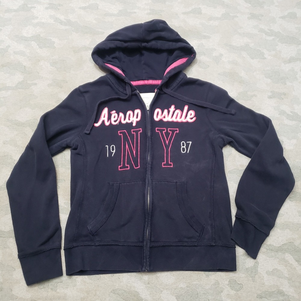 Aeropostale Sweatshirt Women Small Blue Full Zip Hoodie Embroidered
